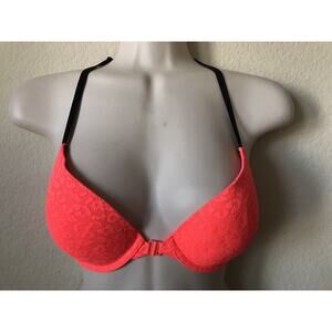 Victoria's Secret PINK Logo Orange Push Up Padded Front Closure Bra Size 32C